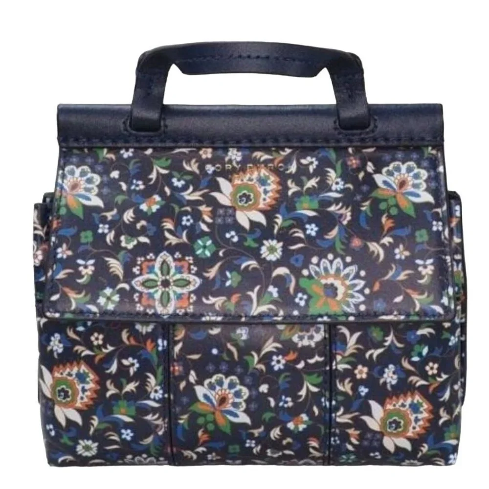 NEW Tory Burch Block Navy Soleil Floral Leather Mini Satchel Crossbody Bag - Picture 4 of 14